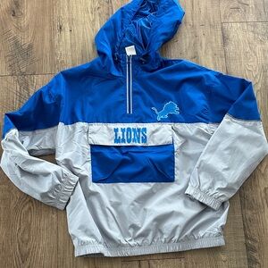 Unisex Blue and Gray Detroit Lions Hooded Pullover Jacket
